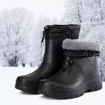 Модные водонепроницаемые зимние ботинки для мужчин, ветрозащитные ботинки, новинка 2024 года, плюшевые зимние ботинки, мужские ботильоны, теплые черные хлопковые сапоги без застежек 40 чёрный