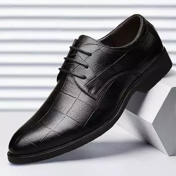 fashion Wedding Dress Shoes Men Leather Casual Breathable Oxford Shoe with Heel Business Social Shoe Male Chaussure Homme 38 чёрный
