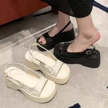 Fashion Wedges Sandals Women High Heels Shoes Print Random Platform Slippers 2024 Summer Dress Walking Pumps Brand Female Zapatos Slides 35