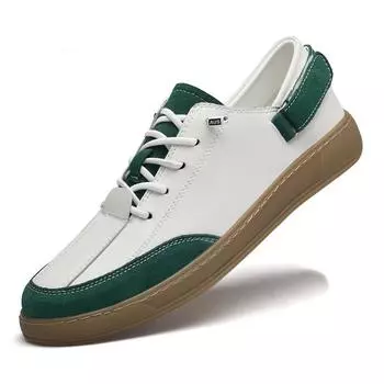 Fashion White Green Casual Sneakers Genuine Leather Male Sport Shoes Outdoor Lightweight Men Vulcanize Shoes Skateboard Footwear 37 зелёный