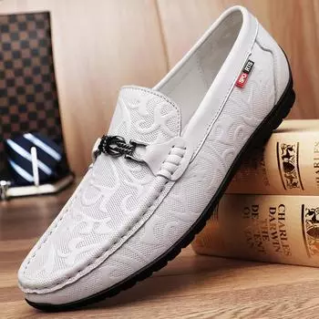 Fashion White Handmade Shoes High Quality Genuine Leather Loafers Mens Luxury Mens Designer Shoes Casual Genuine Leather Mens Shoes 36 белый