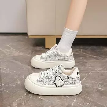 fashion White Lace Up WHITE Spring Sports Running Chunky 2024 Casual Sneakers Women Shoes Sports Women Platform Vulcanized Shoes Trend 35 бежевый