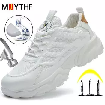 Fashion White Safety Shoes Men Steel Toe Boots Work Sneakers Anti-smash Anti-puncture Indestructible Shoes Sport Men Protective Shoes 36 белый