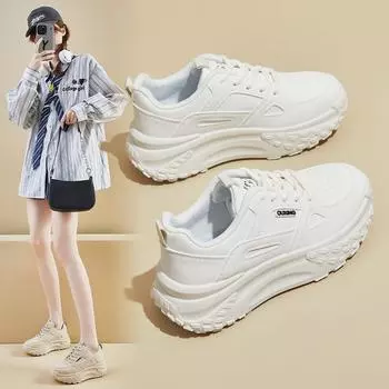 Fashion White Shoes Trendy Women s Shoes 2024 New Breathable Thick Sole Versatile Casual Comfortable Women s Sports Shoes 35 бежевый
