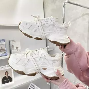 Fashion White Sneakers Women 2024 New Trendy and Versatile Women s Casual Shoes Autumn Fashion Non-slip Platform Shoes Zapatos De Mujer 35 бежевый