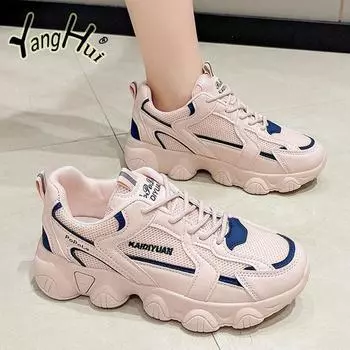 Fashion White Sneakers Women Mesh Breathable Sprots Casual Women s Vulcanize Shoes Platform Wear-resistant 2024 Fashion Spring Autumn 35 бежевый