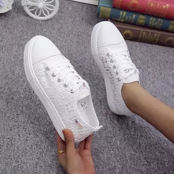 Fashion White Sneakers Women s Fashion Summer footwear for woman Casual Lace Canvas Hollow Breathable Platform Sneakers Tenis Feminino 35 белый