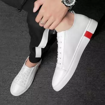 Fashion White Soft Sole Men Shoes Lace Up Flat Shoe Handmade Shoes Leather Men Fashion Skateboard Shoes Comfortable Outdoor Sports Shoes 36 чёрный