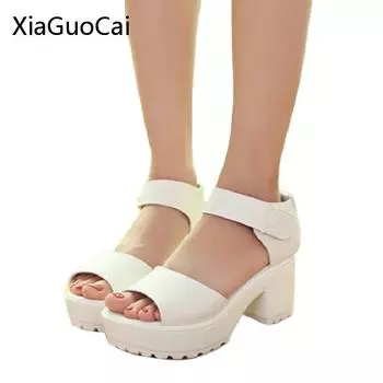 Fashion White Women Sandals Hook & Loop 2016 Platform High Heels Lightweight EVA Cut-Outs Sandals Open Toe Black X939 35 5