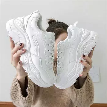 Fashion White Women Shoes New Chunky Sneakers for Women Lace-Up White Vulcanize Shoes Casual Fashion Dad Shoes Platform Sneakers Baskets 35 белый