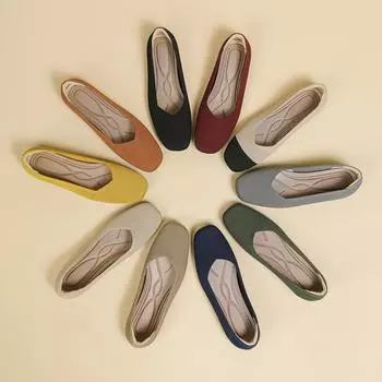 Fashion Whoholl Brand 2024 Women s Woven Soft Bottom Knitted Flats Spring Square-toe Shallow-mouth Plus Size Casual Shoes Size 34~43 34 хаки