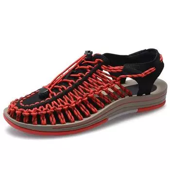 Fashion Whoholl Summer Knitted Men Sandals Breathable Casual Shoes for Men Outdoor Beach Sandals Plus Size 35-48 Summer Footwear Man 38 серый