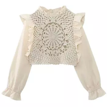 Fashion Wind 2023 New Fall Women s Clothing Stylish Laminated Decoration Sleeve Knitting Patchwork Top 7200100 Picture color M