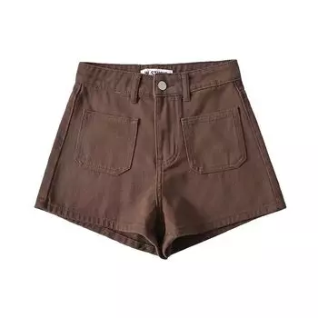Fashion Wind 2023 Summer Women s Clothing New Stylish Slim Looking Easiest for Match Front Pocket High Waist Denim Shorts Brown S
