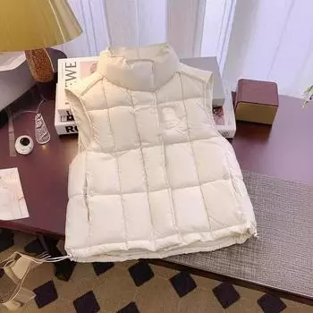 МОДА Ветронепроницаемый жилет из хлопка женский 2024 осень-зима новый воротник-стойка маленький короткий утолщенный жилет из хлопка жилет Одежда M