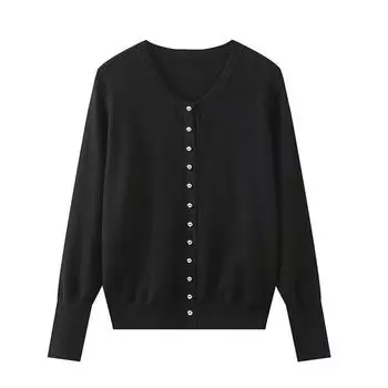 Fashion Wind Spring Stylish Decorated Row Button Knitting Outwear Black M