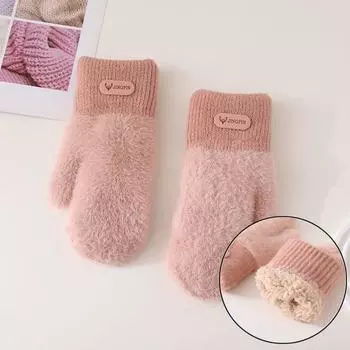 Fashion Windproof Cold Proof Winter Gloves Warm Thickened Full Finger Gloves Fluffy Solid Color Skiing Gloves Outdooor