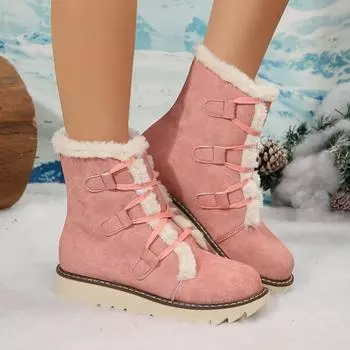Fashion Winter 2024 High Quality Short Plush Warm Women Snow Boots Casual Shoes New Flats Platform Ladies Ankle Boots Botines De Mujer 36 розовый