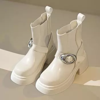 Fashion Winter 2024 Hot Sale New Round Toe Thick Heel Women s Boot Solid Color Wear Resistant Outdoors Boots for Women Botines Mujer 35 бежевый