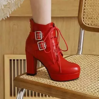 Мода зима 2024 новые женские сапоги на высоком каблуке с перекрестными ремешками короткие сапоги удобные водонепроницаемые сапоги теплые сапоги большого размера 42 женские сапоги 34 бежевый