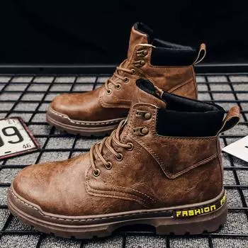Fashion Winter Ankle Boots Men Casual Shoes Outdoor Autumn Leather Waterproof Work Tooling Mens Boots Warm Botas 39 коричневый