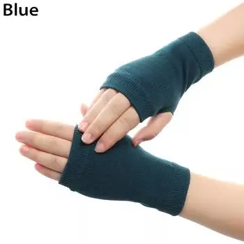 Fashion Winter Autumn Fingerless Knitted Wool Glove Wrist Gloves Half Mitten Exposed Finger синий