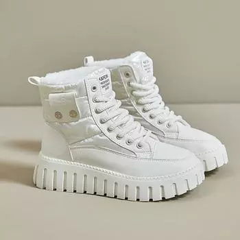 Fashion Winter Boots Women Waterproof Non Slip High Top Plush Cotton Snow Boots 2025 New Thick Sole Casual Ladies Warm Botas De Mujer 35 бежевый