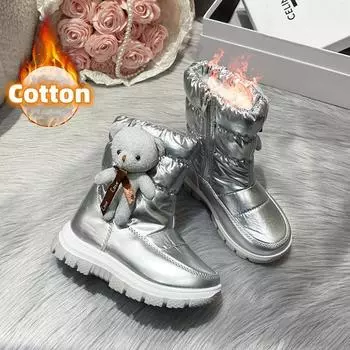 Fashion Winter Boys Girls Boots Children s Sneakers Snow Ankle Boots Fashion Casual Warm Zipper Plus Cotton Trendy 2024 New 28 синий