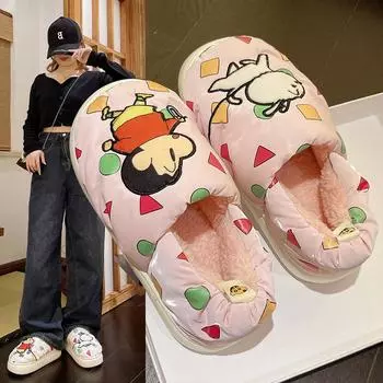 Fashion Winter Cartoon Slippers Women Funny Animated Characters Home Plush Shoes Indoor Cozy Flat Slides Furry Warm Cotton Slipper 2024 36-37 розовый
