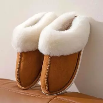 Fashion Winter Cotton Shoes For Women Outdoor Warm Plush Ankles Slippers Flat Furry Slippers Couple Indoor Cozy Fluffy Home Shoes slides Suitable for 35-36 темно-серого