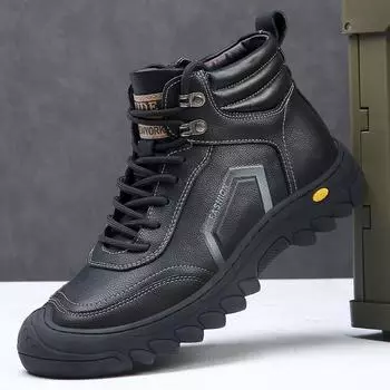 Fashion Winter Cowhide Velvet Warm Platform Boots for Men Fashion Soft-soled Increase Men s Shoes Designer Casual Wool Ankle Boots Male 38