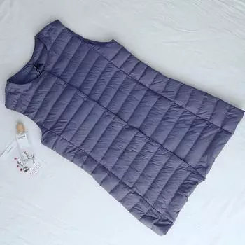 FASHION winter down vest women s medium and long light round neck coat with vest large size light V-neck warm vest Clothes 2XL светло-розовый