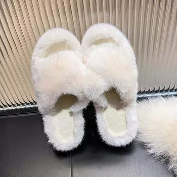 fashion Winter High Heel Modern Slippers Cow Suede Pull on 2024 High Quality Ladies Shoes Solid Shallow Novelty Women s Slippers 35 бежевый