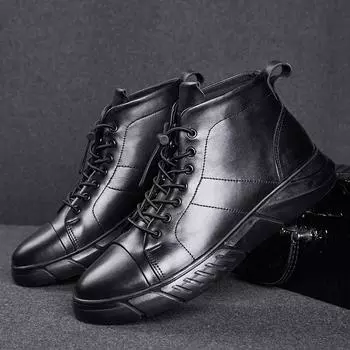 Модные зимние хиты продаж мужские хлопковые ботинки плюшевый стиль шнуровка толстая подошва рабочие ботинки мужская натуральная кожа повседневная обувь 38