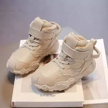 Fashion Winter Kids Fur Warm Sneakers Leisure Chunky Concise Fashion Boys Girls Sport Shoes 26-37 Running All-match Children Trainers 26 бежевый