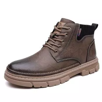 Fashion Winter Leather Velvet Warm Snow Boots for Men Designer Increase Men s Platform Shoes Fashion Casual Soft-soled Male Ankle Boots 38