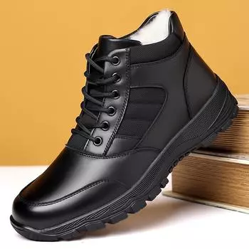 Fashion Winter Men Boots lace up high top Fashion Fur Warm Leather Boots For Men High Top Snow boots Casual cotton Shoes Men 38