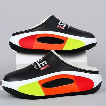 Fashion Winter Men Warm Slippers Cotton Slippers Outdoor Indoor Warm Shoes Men Couple Comfortable Home Bedroom Plush Slippers 38-39