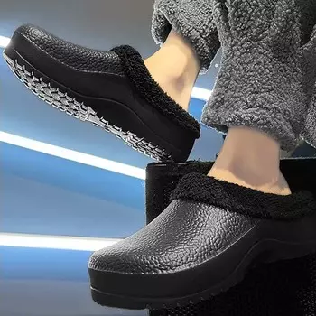 Fashion Winter Men Women Slippers Warm Furry Slippers Couples Concise Indoor Home Cotton Shoes Casual Fluffy Slides Plush Fur Clogs 45 36 чёрный