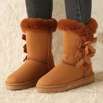 Fashion Winter Mid-calf Boots Thick Plush Thick Sole Non-slip Fashion Solid Color Button New Women Boots Classic Retro Brown Long Boots 37 чёрный