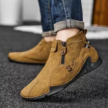 Fashion Winter New Chelsea Men s Boots Suede Ankle Boot British Style Leather Boots Men Fashion Boots Soft Sole Round Head Wedding Boots 38 жёлтый