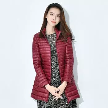 МОДА новый зимний пуховик женский средний и длинный тонкий воротник-стойка куртка тонкий однотонный цвет большой размер модная одежда M хаки