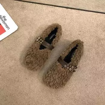 Fashion Winter New Flat Shoes Women s Fashion Round Head Shallow Mouth Suede Butterfly Knot Soft Sole Non-slip Woolen Shoes 35 чёрный