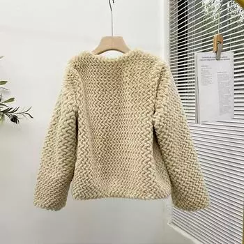 FASHION winter new fur integrated fur imitation fur coat women s young collarless fur coat Clothes S хаки