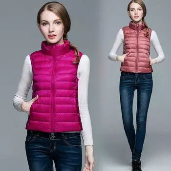 МОДА Зимняя новая легкая тонкая куртка-пуховик жилет корейской версии короткий многоцветный женский жилет теплая куртка S хаки