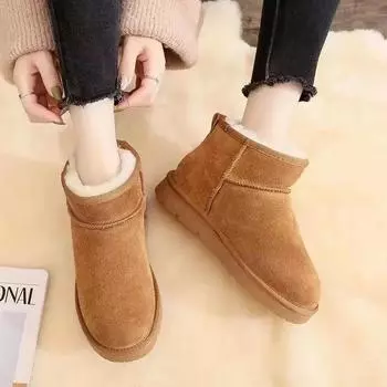 Fashion Winter new snow boots with thick fleece and warm casual shoes, versatile and fashionable flat bottom women s cotton shoes 36