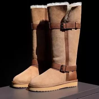 Модные зимние новые зимние сапоги женские модные замшевые сапоги с круглым носком и металлической пряжкой на ремне удобные плоские хлопковые сапоги 35 чёрный