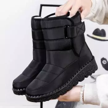 Fashion Winter New Waterproof Flock Snow Boots for Women Cottom Shoes Hook Loop Non-slip Warm Plush Comfor Ightweight Wedges Ankle Booot 35 чёрный