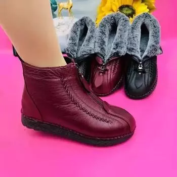 Fashion Winter New Women Boots Retro Casual Plush Snow Short Boots Female Flat Ankle Boots Botas De Mujer Keep Warm Ladies Cotton Shoes 35 красный