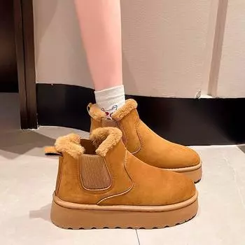 fashion Winter New Women s Boots Round Toe Slip-on Shoes for Women Platfor Solid Color Snow Boots Outdoor Anti-slip Mid-calf Women Shoes 36 чёрный